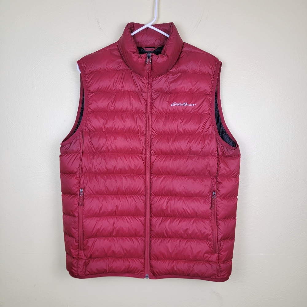 Eddie Bauer Men's Down Puffer Vest Red Lightweight Pockets